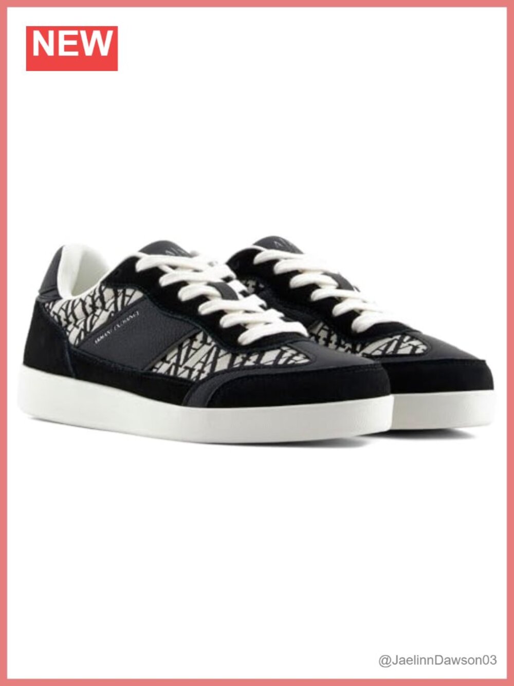Armani Exchange Suede Faux Leather Jacquard Monogram Sneakers Lace-Up